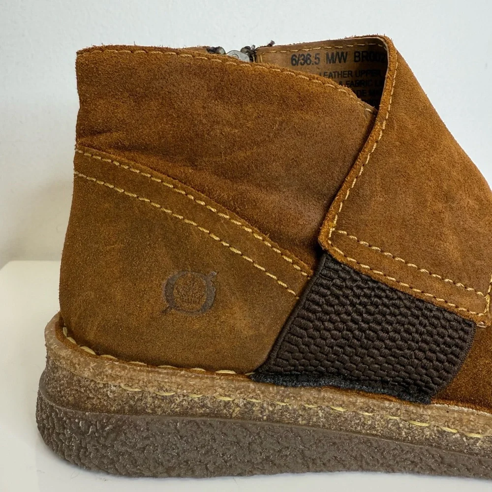 Born Tora Ankle Boot Ginger Brown Distressed Suede Leather Round Toe Women’s 6